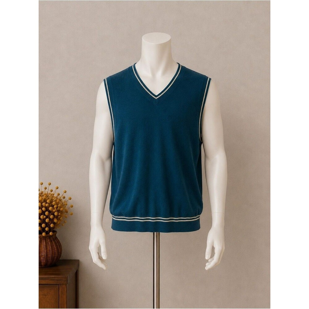 Banana Republic Silk Cashmere Sweater Vest Men XL Tall Blue V Neck Preppy Knit